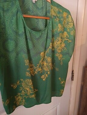 Green & Gold Floral Women's Top - Sleeveless Lightweight Blouse